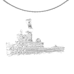 Sterling Silver Tug Boat Pendant (Rhodium or Yellow Gold-plated)