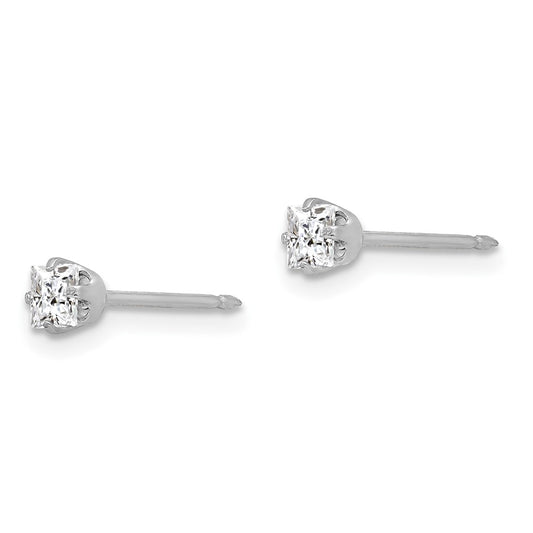 Inverness 14K White Gold 3mm Square CZ Post Earrings