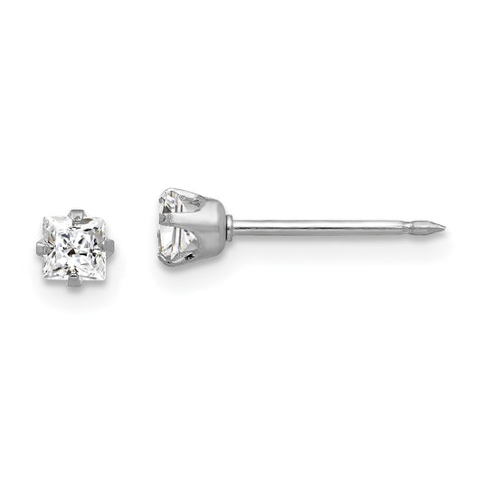 Inverness 14K White Gold 3mm Square CZ Post Earrings