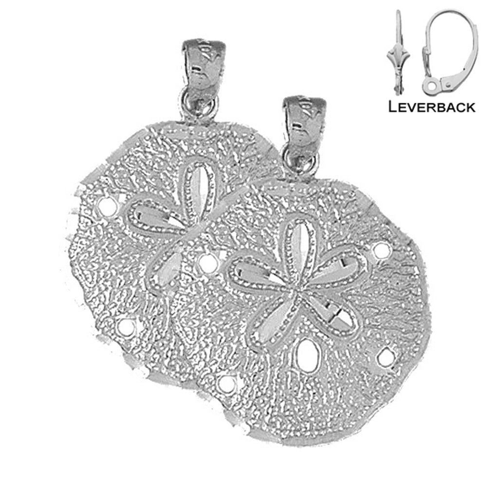 Sterling Silver 32mm Sand Dollar Earrings (White or Yellow Gold Plated)
