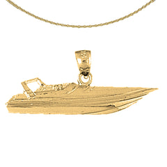 Sterling Silver Speed Race Boat Pendant (Rhodium or Yellow Gold-plated)