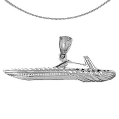 Sterling Silver Speed Race Boat Pendant (Rhodium or Yellow Gold-plated)
