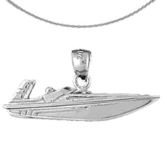 Colgante de barco de carreras de velocidad en plata de ley (bañado en rodio o oro amarillo)