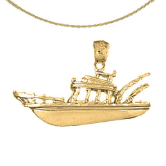 Sterling Silver Fishing Boat Pendant (Rhodium or Yellow Gold-plated)