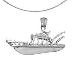 Sterling Silver Fishing Boat Pendant (Rhodium or Yellow Gold-plated)