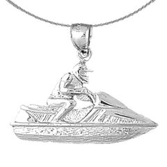 Sterling Silver Jet Ski Pendant (Rhodium or Yellow Gold-plated)