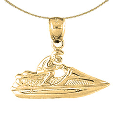 Sterling Silver Jet Ski Pendant (Rhodium or Yellow Gold-plated)