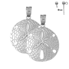 Sterling Silver 35mm Sand Dollar Earrings (White or Yellow Gold Plated)