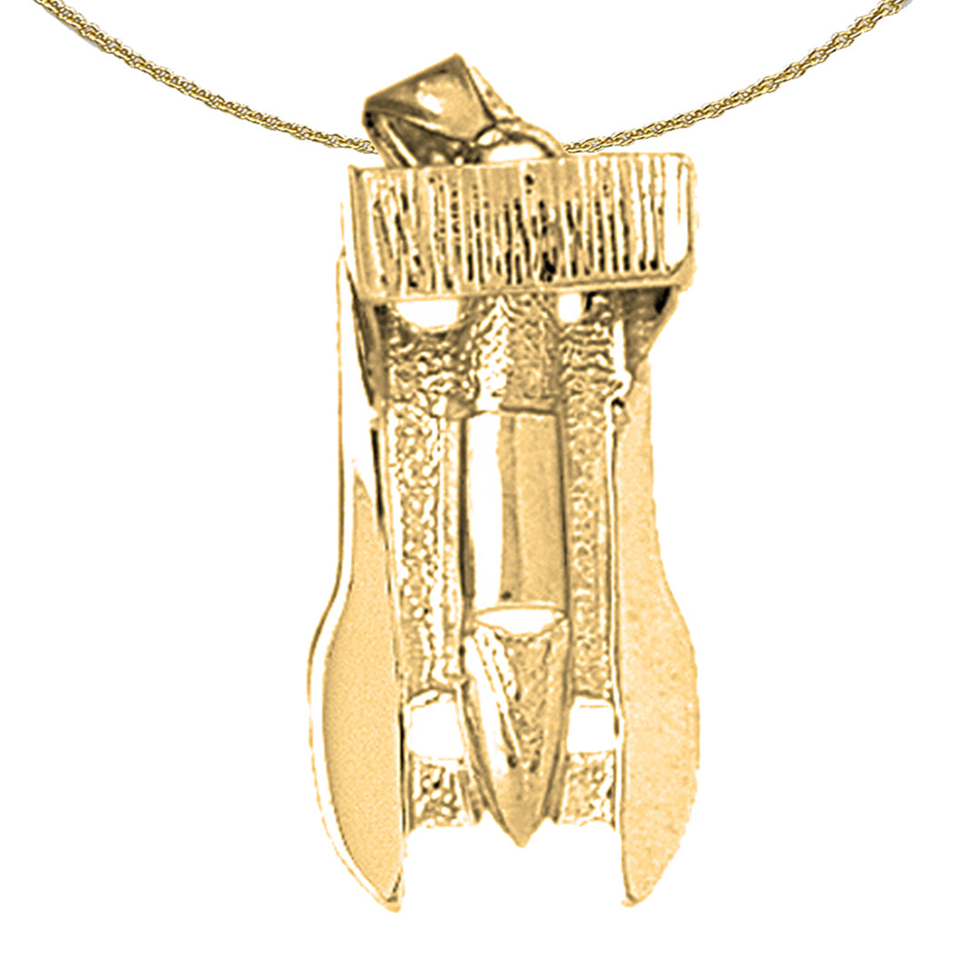 Sterling Silver Race Boat 3D Pendant (Rhodium or Yellow Gold-plated)
