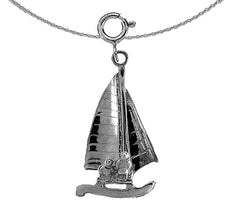 Sterling Silver 3D Sailboat Pendant (Rhodium or Yellow Gold-plated)