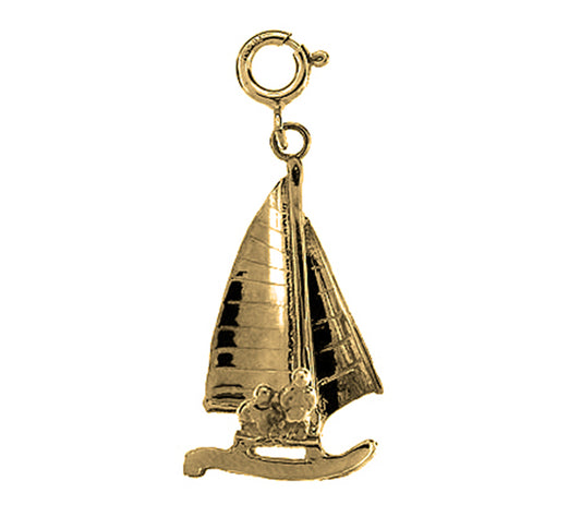 Yellow Gold-plated Silver 3D Sailboat Pendant