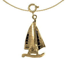 Sterling Silver 3D Sailboat Pendant (Rhodium or Yellow Gold-plated)