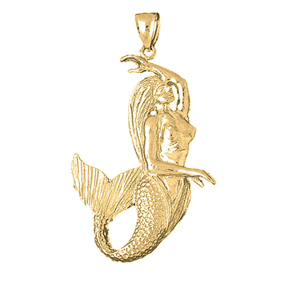 Yellow Gold-plated Silver Mermaid 3D Pendant
