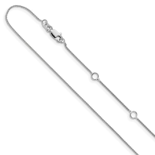14K White Gold .8mm Spiga (Wheat) 1in+1in Adjustable Chain