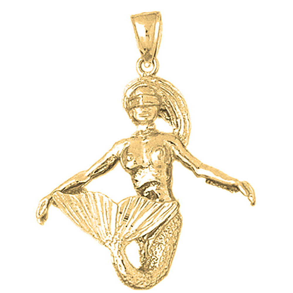 Yellow Gold-plated Silver Mermaid 3D Pendant