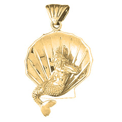 Yellow Gold-plated Silver 3D Mermaid And Shell Pendant