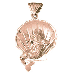 10K, 14K or 18K Gold 3D Mermaid And Shell Pendant
