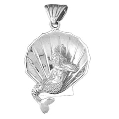 Sterling Silver 3D Mermaid And Shell Pendant