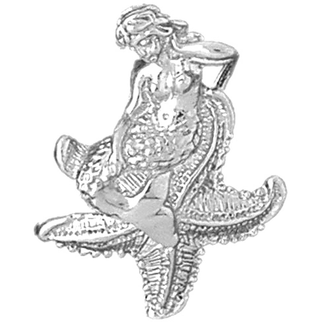 Sterling Silver 3D Mermaid And Starfish Pendant