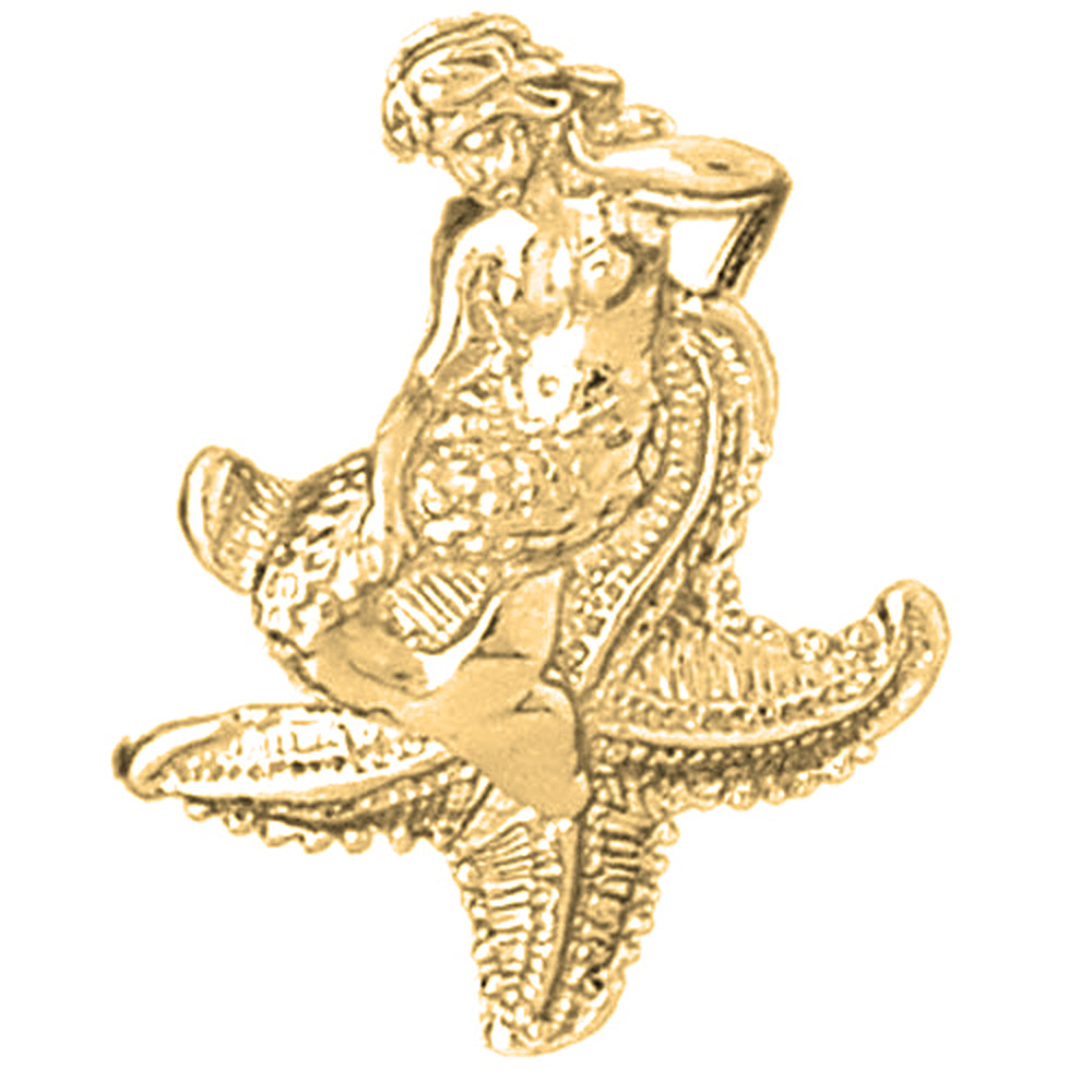 Yellow Gold-plated Silver 3D Mermaid And Starfish Pendant