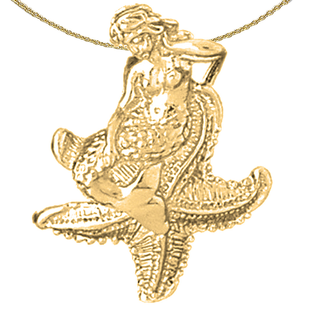 10K, 14K or 18K Gold 3D Mermaid And Starfish Pendant