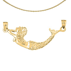 Sterling Silver 3D Mermaid Pendant (Rhodium or Yellow Gold-plated)