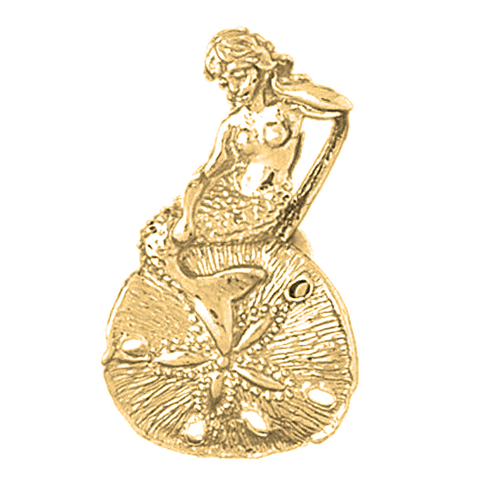 Yellow Gold-plated Silver 3D Mermaid And Sand Dollar Pendant