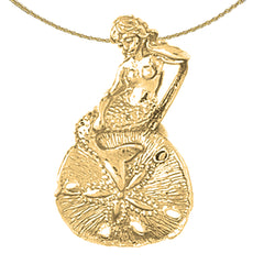 Sterling Silver 3D Mermaid And Sand Dollar Pendant (Rhodium or Yellow Gold-plated)