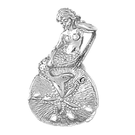 Sterling Silver 3D Mermaid And Sand Dollar Pendant