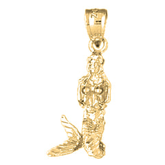 Yellow Gold-plated Silver 3D Mermaid Pendant