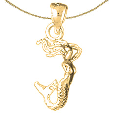 Sterling Silver 3D Mermaid Pendant (Rhodium or Yellow Gold-plated)