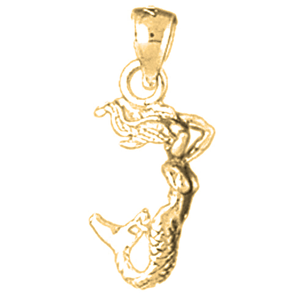 Yellow Gold-plated Silver 3D Mermaid Pendant