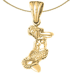 Sterling Silver 3D Mermaid Pendant (Rhodium or Yellow Gold-plated)