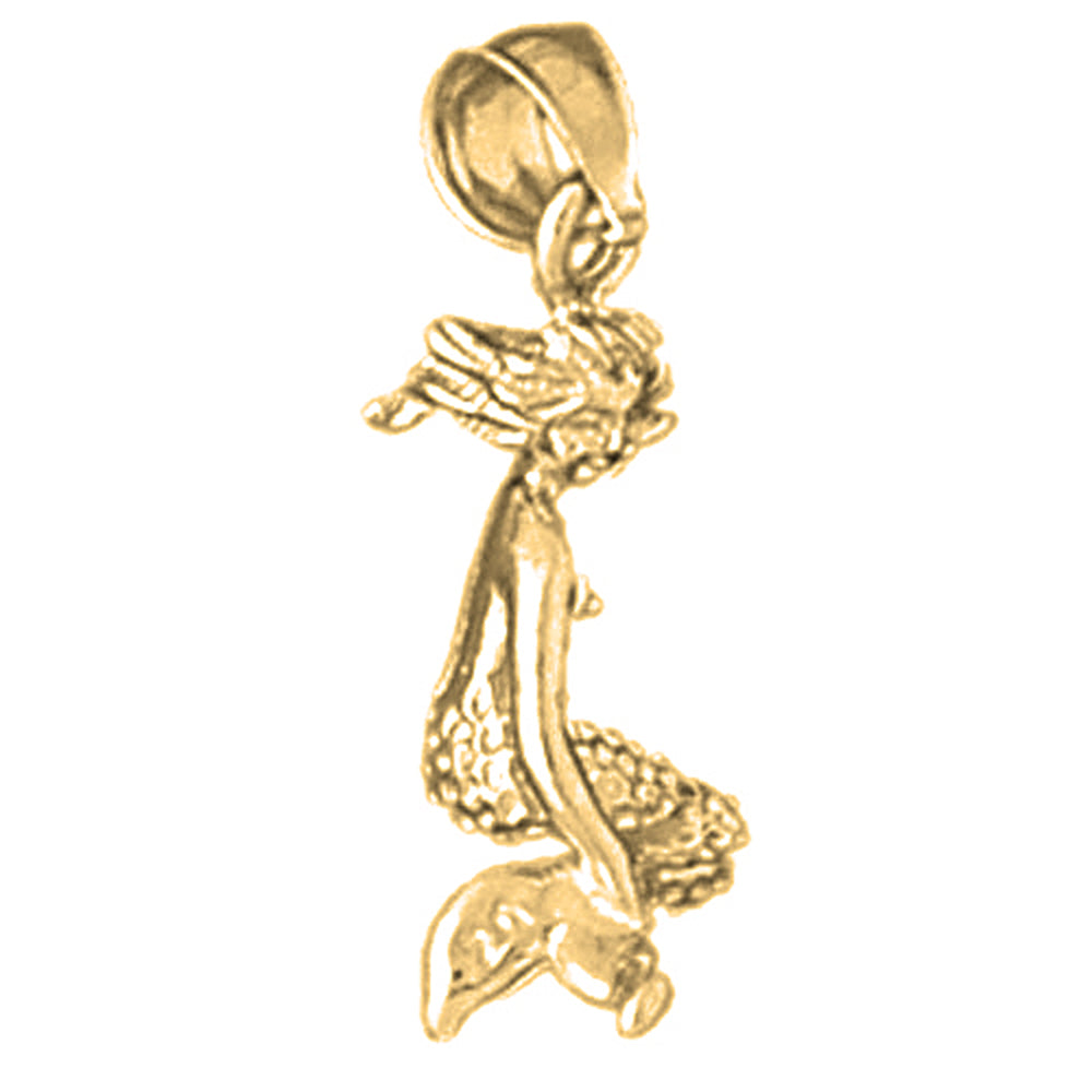 Yellow Gold-plated Silver 3D Mermaid Pendant