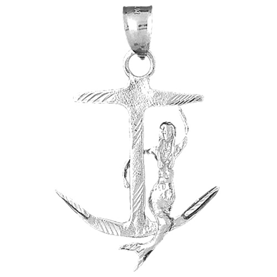 Sterling Silver 3D Mermaid And Anchor Pendant