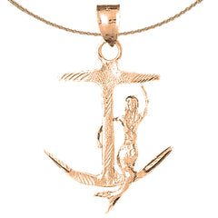 10K, 14K or 18K Gold 3D Mermaid And Anchor Pendant