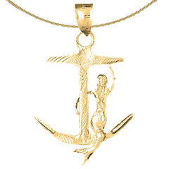 Sterling Silver 3D Mermaid And Anchor Pendant (Rhodium or Yellow Gold-plated)