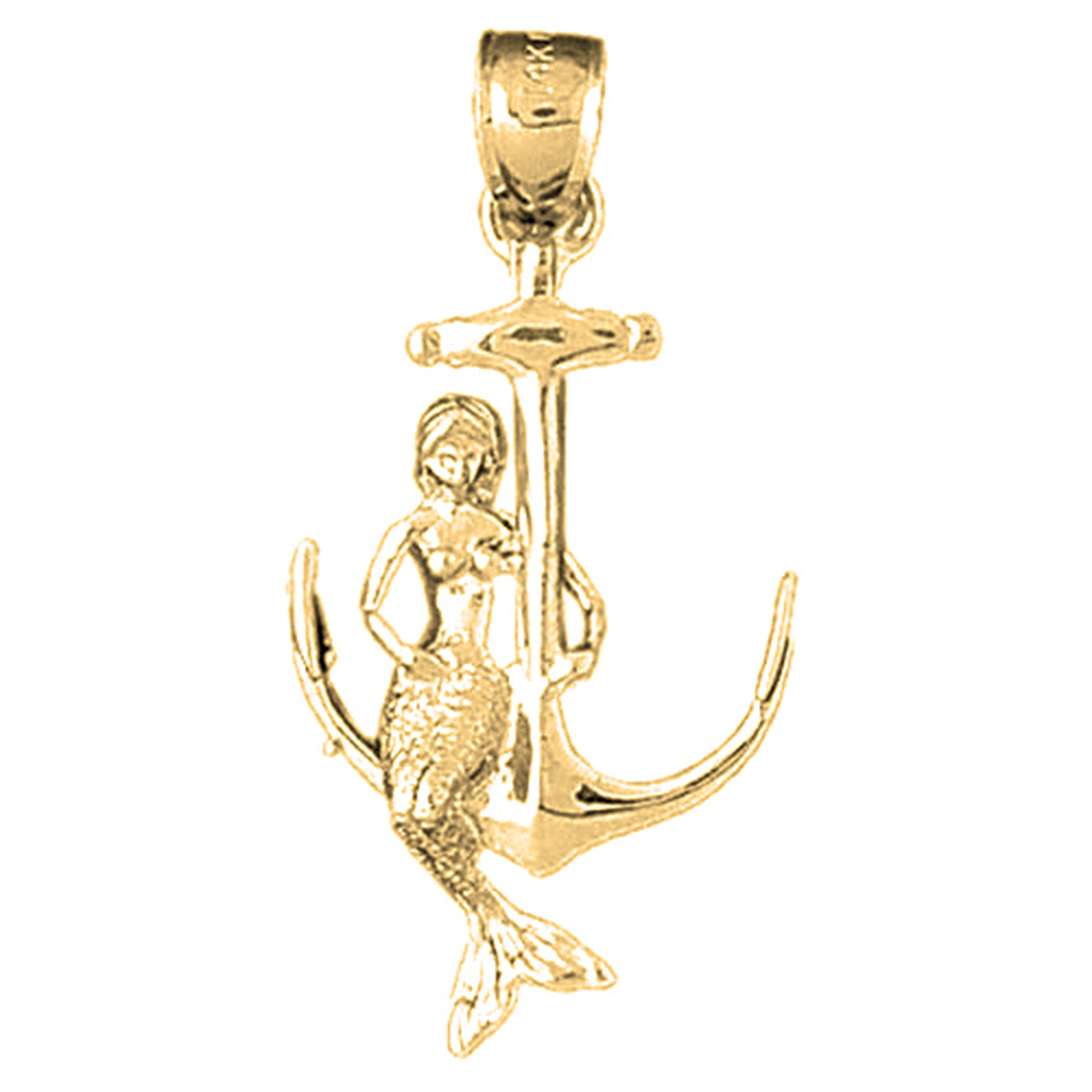 10K, 14K or 18K Gold Mermaid And Anchor Pendant