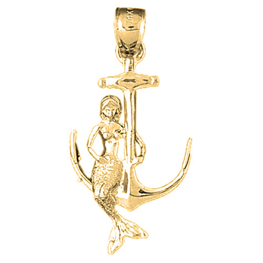 Yellow Gold-plated Silver Mermaid And Anchor Pendant