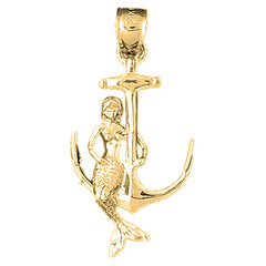 Yellow Gold-plated Silver Mermaid And Anchor Pendant