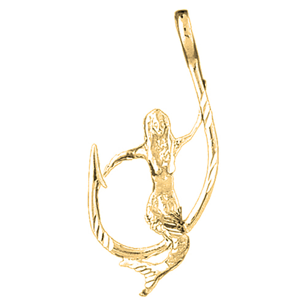 Yellow Gold-plated Silver Mermaid And Fish Hook Pendant