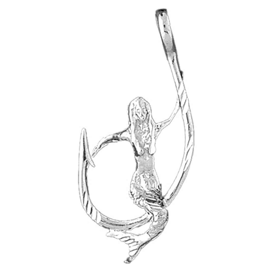 Sterling Silver Mermaid And Fish Hook Pendant