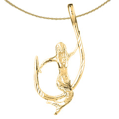 Sterling Silver Mermaid And Fish Hook Pendant (Rhodium or Yellow Gold-plated)