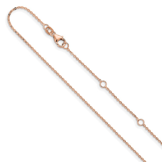 14K Rose Gold 1.2mm Flat Cable 1in+1in Adjustable Chain