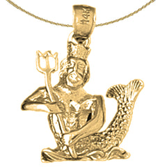 Sterling Silver 3D Poseidon Pendant (Rhodium or Yellow Gold-plated)