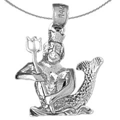 Sterling Silver 3D Poseidon Pendant (Rhodium or Yellow Gold-plated)