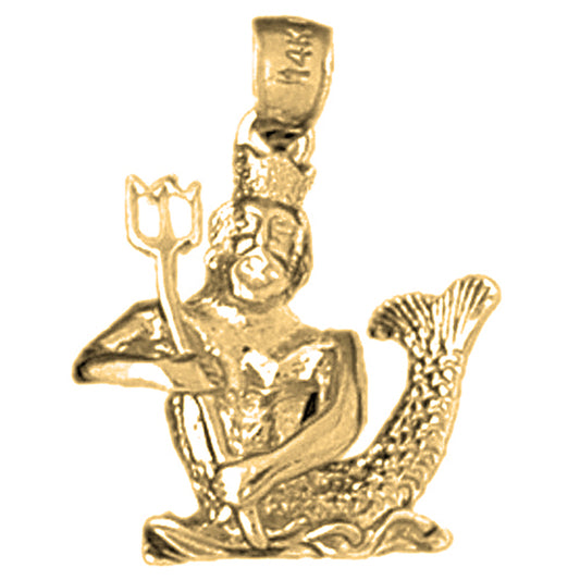 Yellow Gold-plated Silver 3D Poseidon Pendant