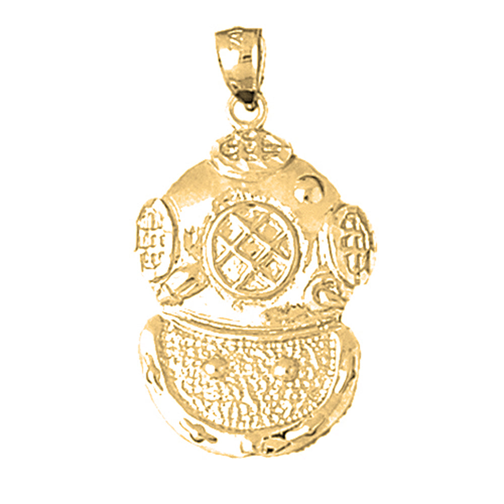 Yellow Gold-plated Silver Diving Helmet Pendant