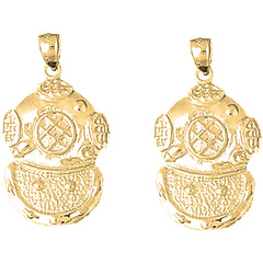 Yellow Gold-plated Silver 39mm Diving Helmet Earrings