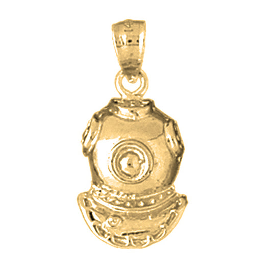 Yellow Gold-plated Silver Diving Helmet Pendant